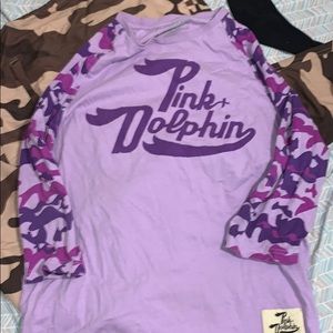 Pink dolphin purple camo baseball T
